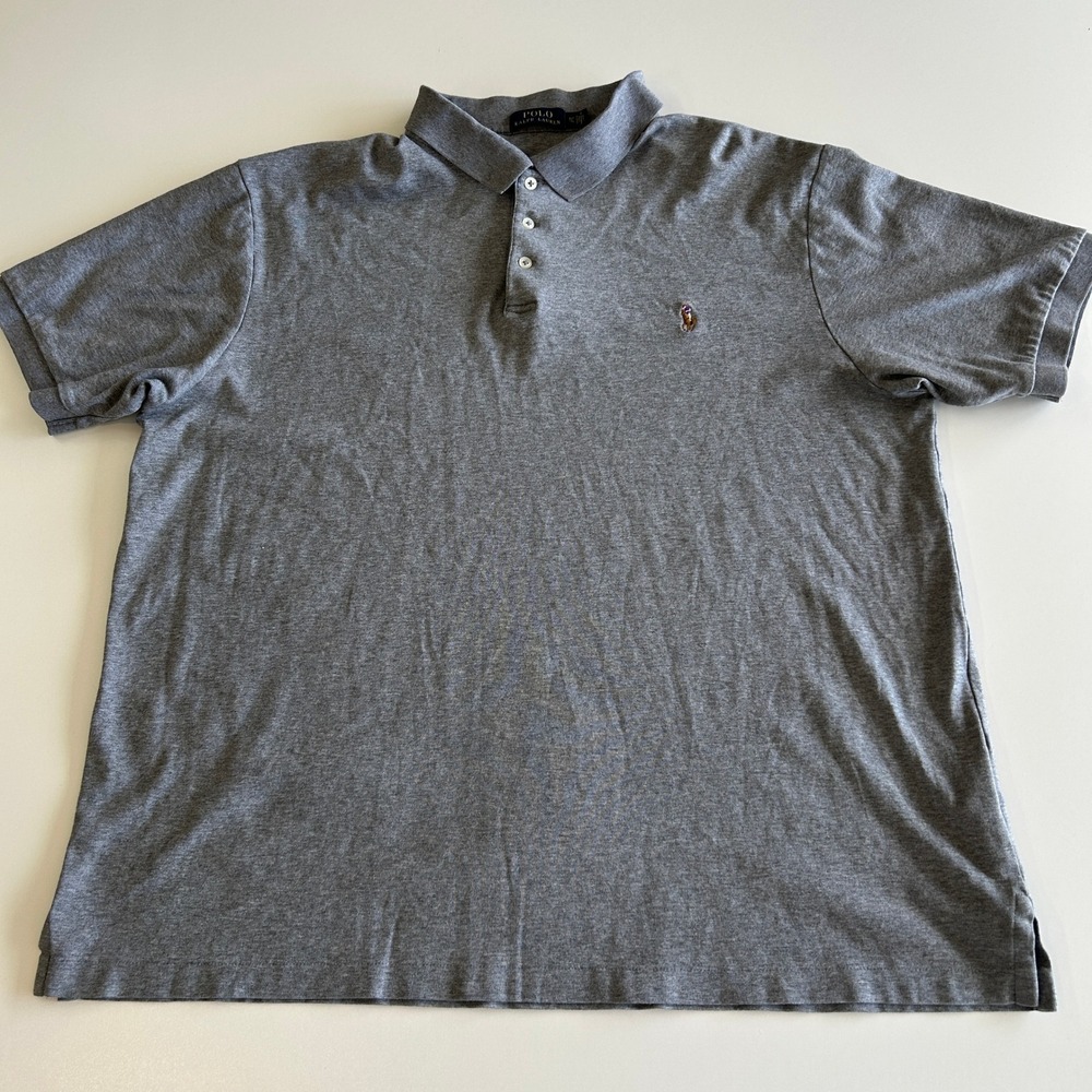 Polo Ralph Lauren Mens XLT Tall Gray Short Sleeve Jersey Cotton Polo Shirt